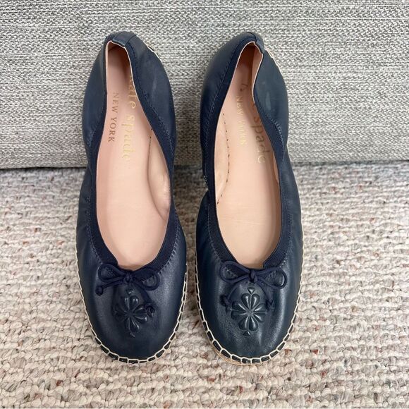 KATE SPADE Clubhouse Leather Bow Ballerina Espadrilles In Blazer Blue - Picture 9 of 12